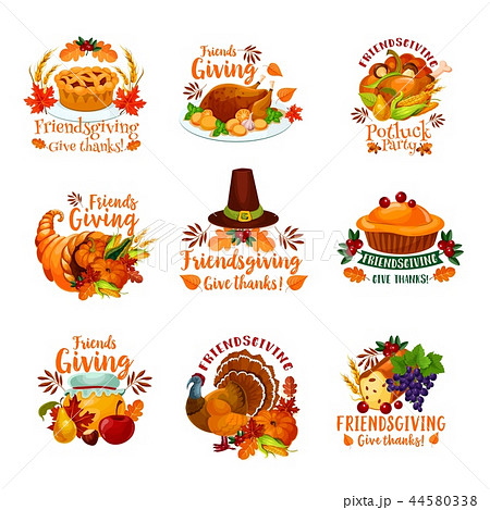 Friendsgiving holiday and potluck icons 44580338