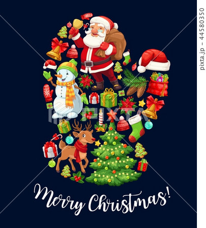 Santa Claus glove with Christmas holiday symbols Santa Claus glove with Christmas holiday symbols 44580350