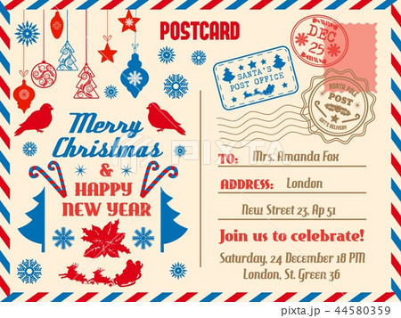 Merry Christmas postcard, holiday vectorのイラスト素材 [44580359 ...
