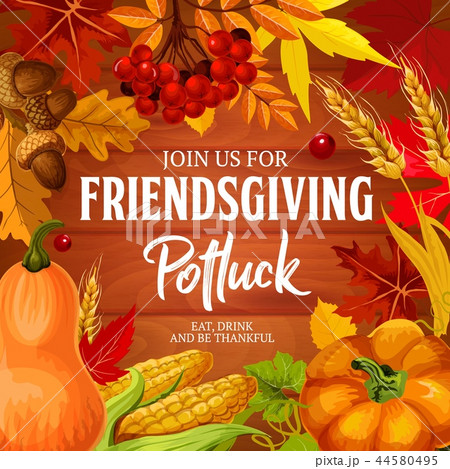 Friendsgiving potluck dinner holiday, vector 44580495