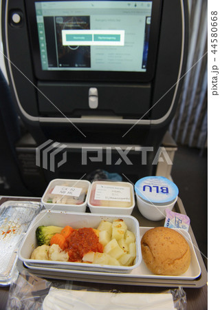 Premium economy class meal in flight 44580668