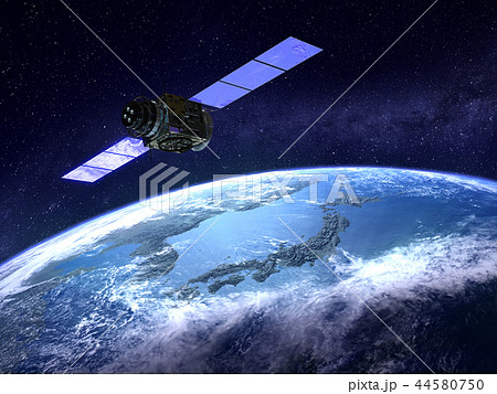 人工衛星 地球 日本 Gps 通信ネットワークのイラスト素材