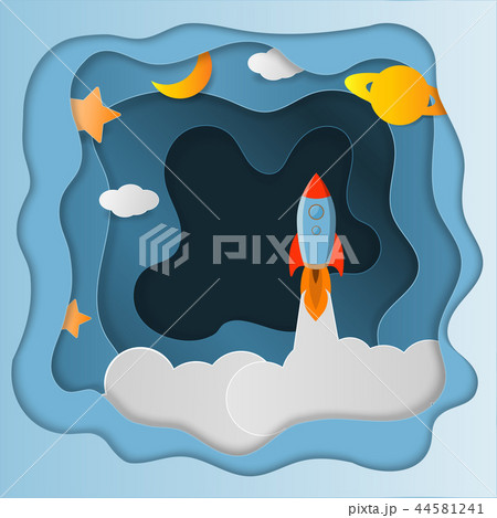 Rocket launch paper art style 44581241