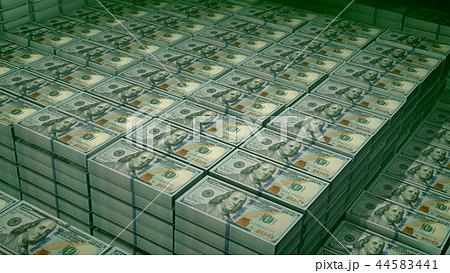 Bundles of 100 dollar bills in a big stronbox Bundles of 100 dollar bills in a big stronbox 44583441