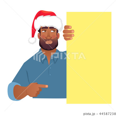 African man in hat holding blank banner. African man in hat holding blank banner. 44587238