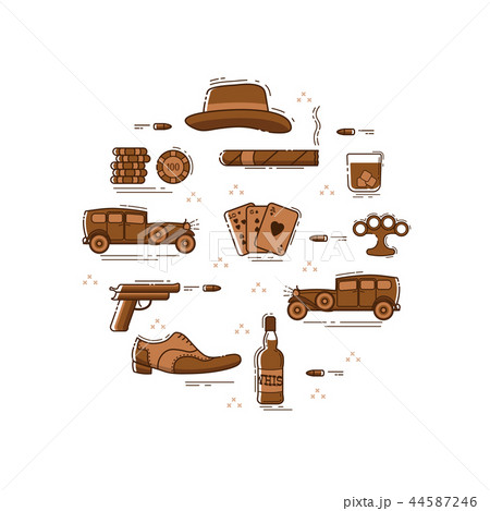 Mafia Line Art Symbols In Circleのイラスト素材