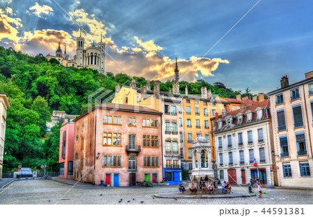 View of the Basilica of Notre Dame de Fourviere in Lyon, France 44591381