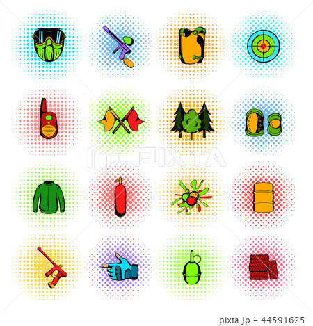 Paintball game comics icons set Paintball game comics icons set 44591625