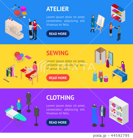 Atelier Studio Concept Banner Horizontal Set 3d Isometric View. Vector 44592795