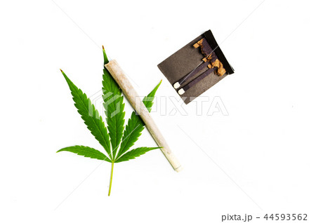Marijuana leaf and wrapped joint on white 44593562