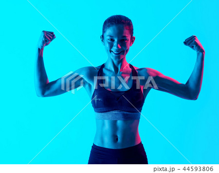 muscular woman exercsing fitness exercices isolated 44593806