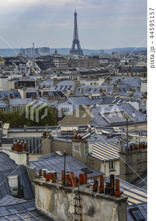 The roofs of Paris and its chimneys under a clouds sky 44595157