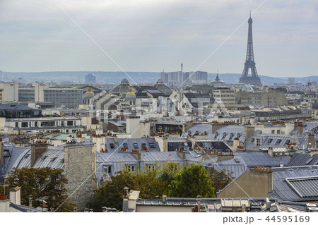 The roofs of Paris and its chimneys under a clouds sky 44595169