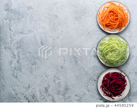 zucchini, carrot, and beetroot noodles, copy space zucchini, carrot, and beetroot noodles, copy space 44595259