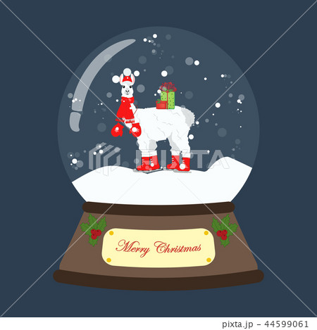 Snow globe with llama in hat vector illustration 44599061