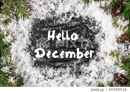 HELLO DECEMBER greeting card. concept season 44599516