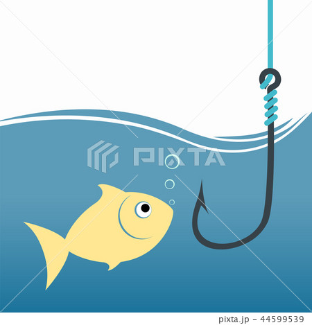 Goldfish with fish hook. Fishing bait. Goldfish with fish hook. Fishing bait. 44599539