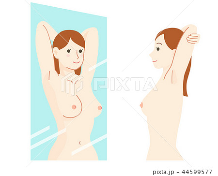 鏡の前で乳がん自己検診 44599577