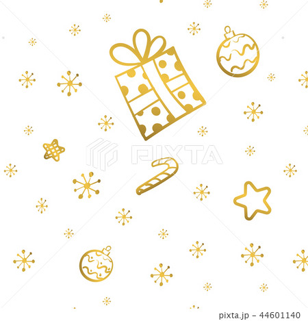 Christmas gold seamless pattern with gift, stars and candy Hand drawn vector Christmas gold seamless pattern with gift, stars and candy Hand drawn vector 44601140