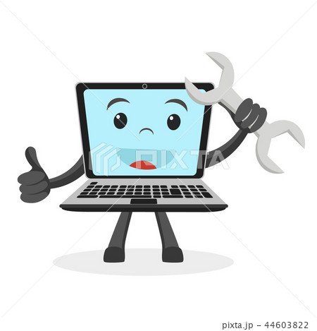 Laptop smiling holding wrench and showing like on 44603822