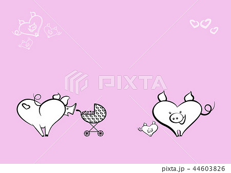 Family of heart-shaped pigs on pink background. Family of heart-shaped pigs on pink background. 44603826