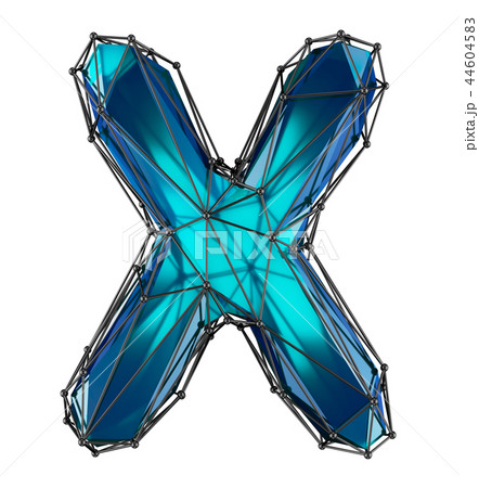 Low Poly Alphabet Letter X. Blue color Isolated white 44604583