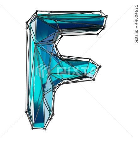 Low Poly Alphabet Letter F. Blue color Isolated white 44604621