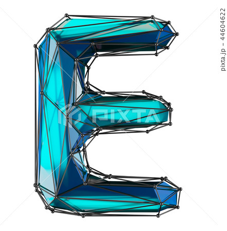Low Poly Alphabet Letter E. Blue color Isolated white 44604622