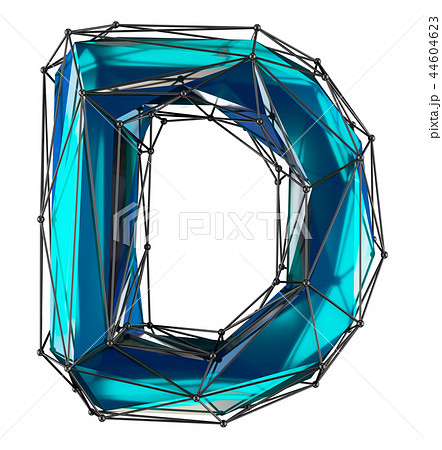Low Poly Alphabet Letter D. Blue color Isolated white 44604623