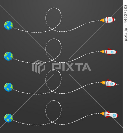 Flying rocket with a dotted line route 44607238