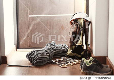 Backpack and climbing equipment, equipment charges, backpack and rope Backpack and climbing equipment, equipment charges, backpack and rope 44609098