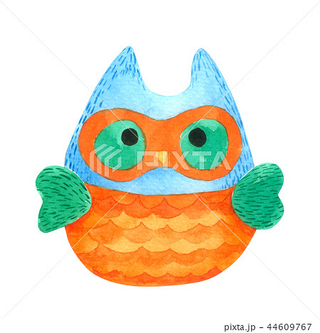 Owl cartoon watercolor isolated white background 44609767