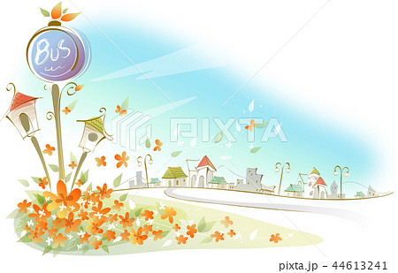 バス停 風景 建築のイラスト素材