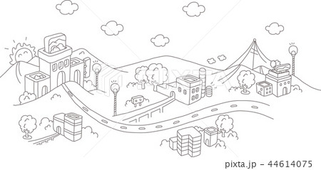 道路 建築 モノクロのイラスト素材