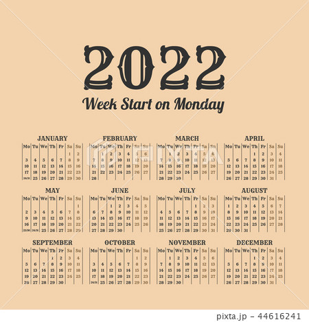 2022 year vintage calendar. Weeks start on monday 44616241