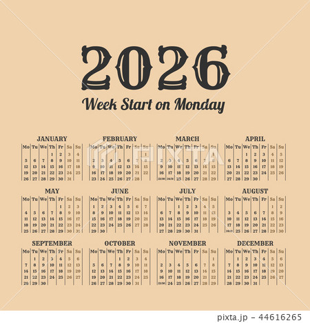 2026 year vintage calendar. Weeks start on monday 2026 year vintage calendar. Weeks start on monday 44616265