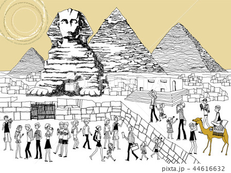 ラクダ 砂漠 ピラミッドのイラスト素材