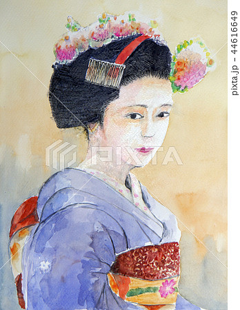 祇園の舞妓さん 京都 女性 桜 春 一人 舞妓さん 日本観光 Kyoto 京都名所のイラスト素材