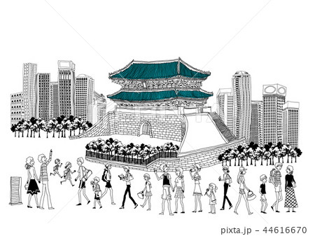 建築 観光地 観光客のイラスト素材