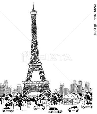 モノクロ エッフェル塔 フランスののイラスト素材 44616698 Pixta