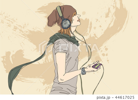 カジュアル ヘッドセット リスニングのイラスト素材
