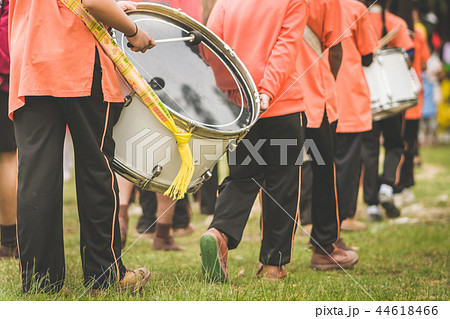 Marching band drummers perform in school parade Marching band drummers perform in school parade 44618466