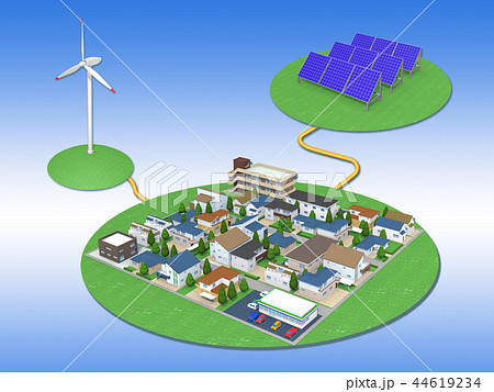 再生可能エネルギー 太陽光発電 風力発電 青bgのイラスト素材
