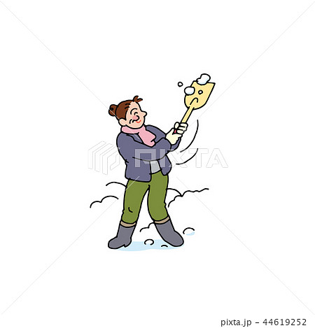 元気に除雪するおばさん 44619252