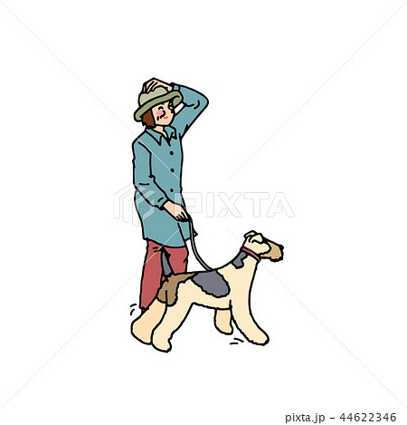 犬の散歩をするおばさん 44622346