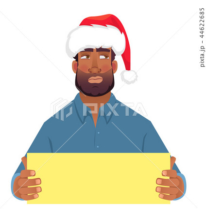 African man in hat holding blank card 44622685