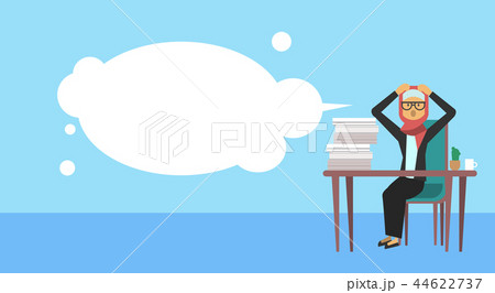 arab businesswoman sitting at office desk hold the head, bubbles, business woman hard working 44622737