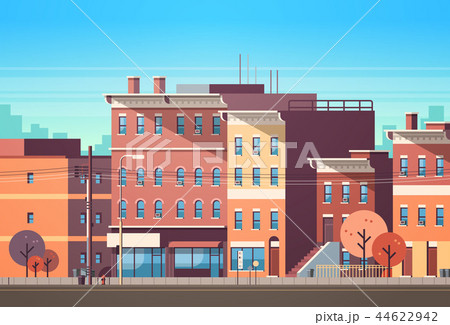 city building houses view skyline background real estate cute town concept horizontal flat vector 44622942