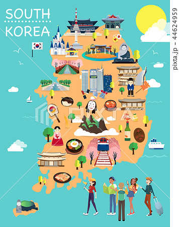Map Of Korea Attractions Vector And Illustration. 44624959