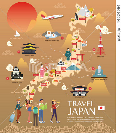 Map Of Japan Attractions Vector And Illustration. 44624964